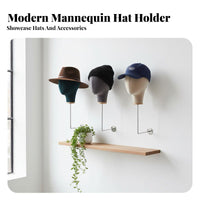 Velvet Hairpiece Display Head Space Saving Wall Mount Hairpiece Stand Sturdy Metal Hook Wall Mounted Mannequin Head for Retailers, Closet, Entryway