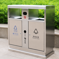 Dark Grey Stainless Steel Waste Sorting Station, Double Bin Recycling Bin for Public Spaces, 36cm Wide with Shelter