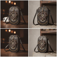 Steampunk Gear Shoulder Bag Gothic Crossbody Shoulder Bag Small Mini Purse Compact for Cosplayers