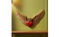 Antique-Style Heart Crown Decoration Gold-Tone Angel Wing Plaque Raised Feather Detail Heart Wing Wall Decor Ornate