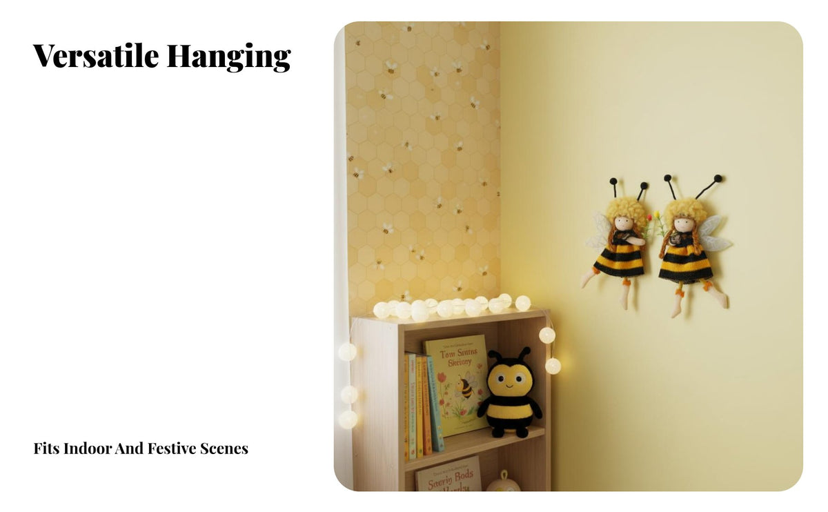 2 Pieces Cute Design Hanging Bee Girl Plushie Festival Themed Hanging Fairy Bee Doll Great Gift for Children, Nature Lovers, Home Decor
