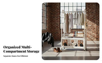 Movable on Wheels Rolling Clothes Hanger Dust-Proof Rolling Wardrobe with Cabinet Easy Assembly Garment Stand Heavy Duty for Renters, Students, Adults, Bedroom, Living Room, Entryway, Walk-in Closet