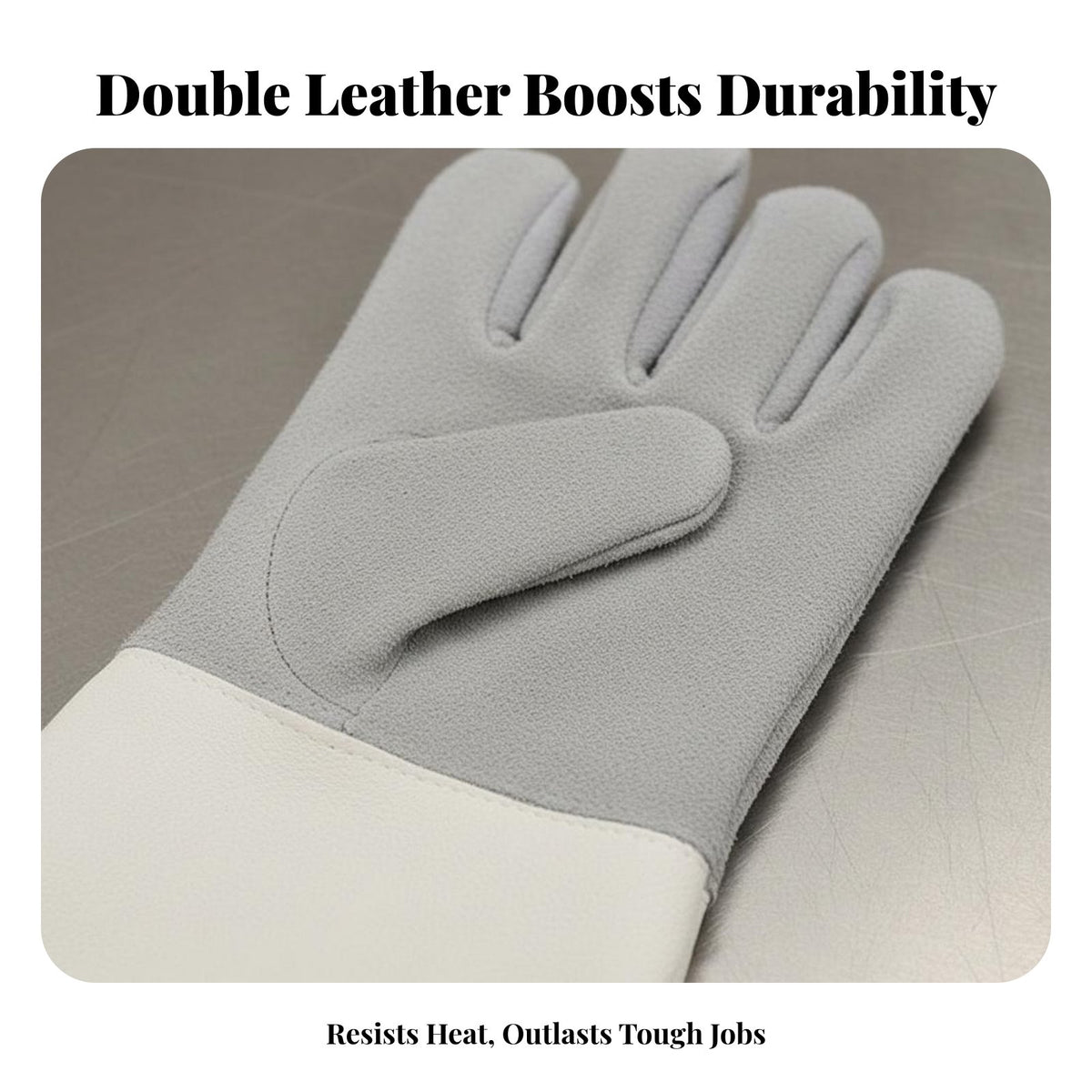 Leather Metalworking Gloves Double-Layer Long Cuff Welder Gloves Anti-Scald Bovine Leather Work Work Sleeves for Welders, Industrial Workers