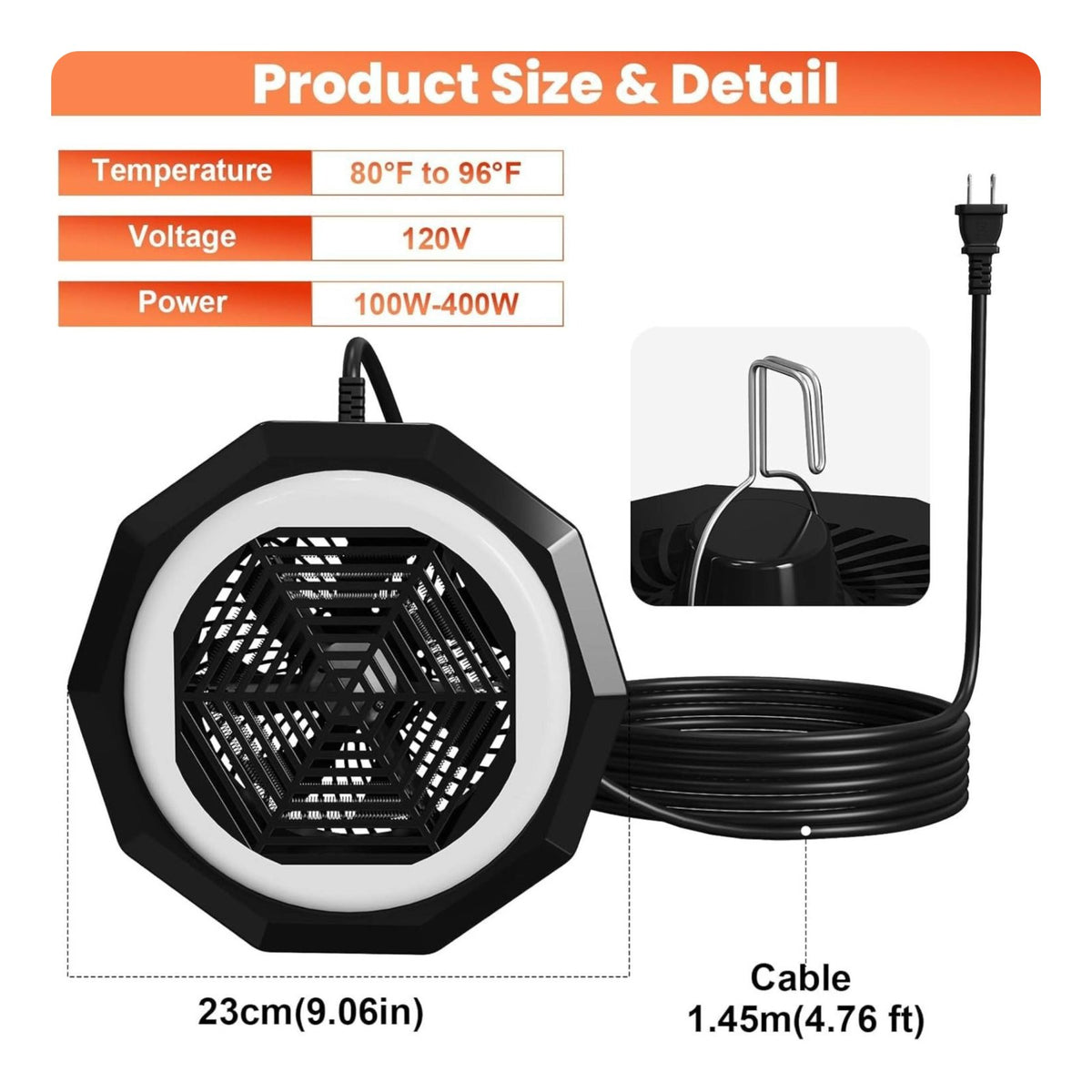 Fast Heating Adjustable Temperature Brooder Lamp Overheat Protection Adjustable Chick Heater Fireproof Material Hanging Poultry Heater LED Lighting for Farmers, Pet Breeders, Coop, Farm, Kennel