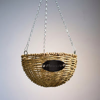 Plant Pots for Indoor Plants in a Round Hanging Basket, Hand-Woven Wicker Basket with Hanging Chain, Rustic Style Hanging Planters, 1 Pack Single