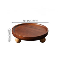 Round Acacia Tray Polished Wooden Serving Tray Raised Feet for Entryway