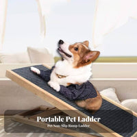 Solid Wood Construction Foldable Wooden Pet Ladder Portable Adjustable Dog Ramp Space-Saving Design for Owners of Senior Pets, Indoors, Home