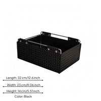 Woven Leather Basket Metal Corner Rods Rectangular Storage Basket Black Interior