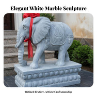2 Pieces Stone Elephant Statue Hand Carved Gate Protector Elephant Pair Handmade Animal Sculpture for Homeowners, Art Lovers, Entrance, Villa