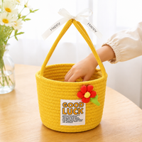 Woven Basket with Woven Handle Fibre Rope Storage Baskets, Decorative Yellow Nursery Basket for Baby Gifts