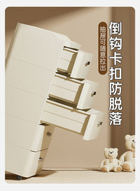 抽屉收纳柜家用加厚夹缝客厅置物柜储物柜五斗柜卧室床头柜多巴胺 奶油白大号宽款3层（42面宽）