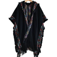 Ethnic Hooded Cape, Women's Pullover Shawl, Travel Scarf, Tassel Design, Multi-Color, Autumn, Photo Outfit