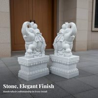 2 Pieces Stone Elephant Door Piers Traditional Classic White Marble Elephant Statues Gate Statue for Homeowners, Building Frontage, Garden
