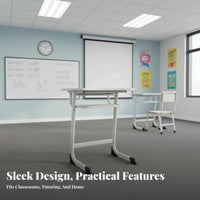 Soft Seat Cushion Student Desk and Chair Set Child-Safe Design School Desk with Chair Sturdy Construction Single Student Study Table Set Anti-Slip Feet for Students, Teenagers, Girls, Training Center, Distance Learning, Bedroom, Drawing
