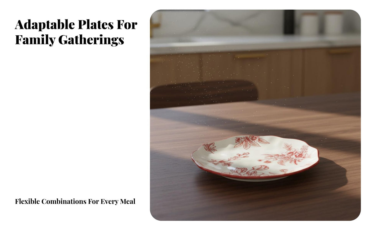 Ceramic Dinnerware Set, Floral Pattern, Red Flower Plates & Bowls, Wedding Gift, Festive Tableware