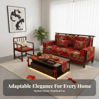 Auspicious Bird and Flower Pattern Red Chinoiserie Sofa Mat Washable Sofa Slipcover Easy to Install Couch Protector Anti-Slip for Newlyweds, Homeowners, Families with Children, Wedding Celebration, Festive Occasions, Living Room