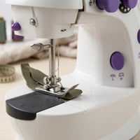 White with Lavender Accents Electric Sewing Machine Built-in Light Tabletop Sewing Machine Speed Control Stitching Tool Foot Pedal