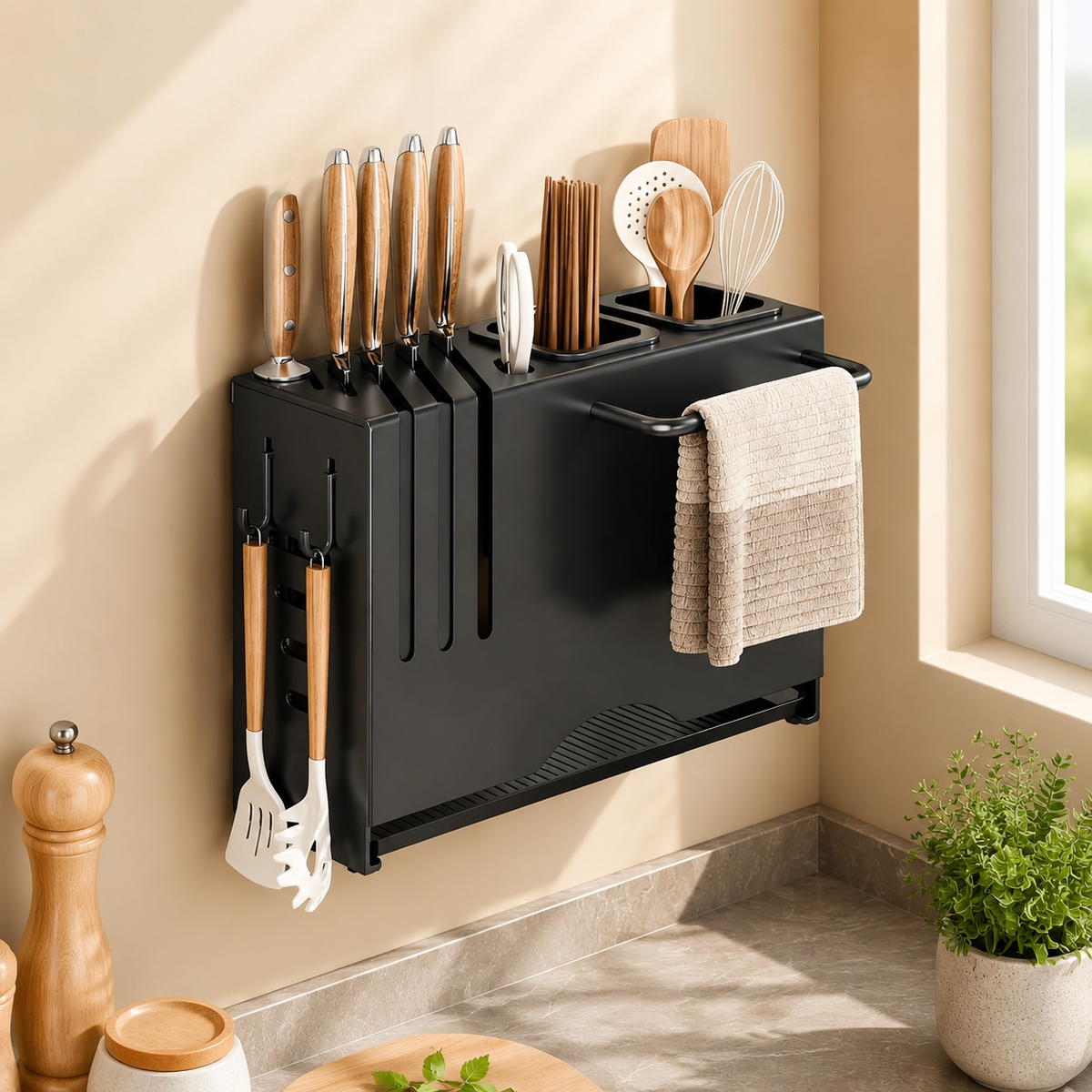 Kitchen Storage Rack, Magnetic Type, Kitchen Tool Storage, Slide-Type, Seasoning Rack, Black