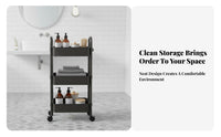 With Wheels 3-Tier Rolling Cart 360° Rotating Casters 3 Tier Slim Storage Cart Large Capacity for Homeowners, Beauty Salon, Kitchen, Bedroom