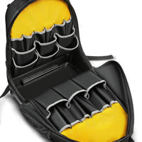 Side Mesh Pockets Molded Base Tool Backpack Padded Straps Multi Pocket Tool Organizer Backpack Structured Rectangular