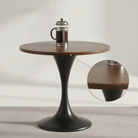 Round Pedestal Table Wood-Grain Round Table with Pedestal Base Mid-Period Modern Furniture for Small Living Room, Balcony
