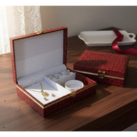 Meaningful Keepsake Chinese Wedding Jewelry Box Gold Foil Stamping Dragon Phoenix Jewelry Case Multi-Compartment Dragon Phoenix Pattern Box Soft Velvet Lining for Brides, Newlyweds, Engagement, Betrothal Ceremony