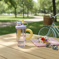 Large Capacity Straw Cup Cute Cartoon Design Handled Water Cup Portable Tumbler Handle Grip for Women, Girls, Cycling, Travel, Outdoor
