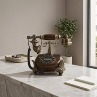 Ornate Antique-Style Desktop Telephone Plug and Play Vintage Desk Phone Redial Retro Landline Phone Ringer Off