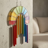 Hanging Wind Chime Colorful Suncatcher Decorative Hanging Ornament with Cord for Wall