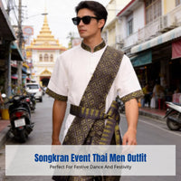 Men's Thai Ethnic Dance Linen Outfit, Water Festival Performance, Summer, Youth