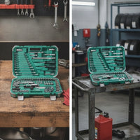 121 Pieces Automotive Repair Tool Collection Organized Mechanics Tool Set Portable Socket Set with Case for Vehicle Owners, Home Mechanics