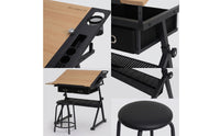 Drafting Table with Stool Tilting Drawing Desk with Stool Slanted for Architects