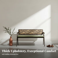 Vintage Design Upholstered Bench with Woven Backrest Designer Inspired Upholstered Banquette Dining Seat for Interior Designers, Business Owners, Living Room, Entryway, Bedroom, Restaurant