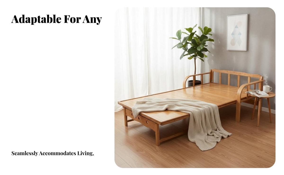 Foldable Folding Bamboo Daybed 2-in-1 Design Sofa Bed Space-Saving Convertible Seating Adjustable Backrest for Students, Apartment Dwellers, Homeowners, Bedroom, Office