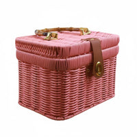 Decorative Lidded Woven Basket Rustic Design Handled Storage Basket Vintage Look Large Capacity for Wedding
