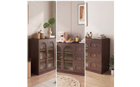 Cabinet with Fluted Glass Doors Wood Grain Side Cabinet Quiet Sideboard for Living Room, Bedroom