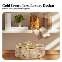 6 Pieces Food Storage Jars with Tray Transparent Body Decorative Snack Container Set Luxury Design Candy Dish Set for Kitchen Counter, Parties