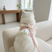 Cat Harness and Leash Set, Pink Nylon JK Style Harness for Small Cat, Walking Vest with 1.5 meter Leash for Pet, Small Medium Fit