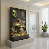 Feng Shui Water Wheel Water Feature LED Lighting Artificial Geological Feature Screen Air Humidifying Feng Shui Water Water Feature for Reception Area