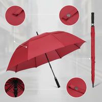 Windproof Umbrella with Curved Handle Straight-Shaft Vented Umbrella Long-Lasting Comfortable for Commuters, Golf, Travel