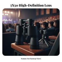 Large 50mm Objective Lens 7x50 Binoculars Tripod Mountable High Power Binoculars Wide Angle Optical Instrument Comfortable Grip for Outdoor Enthusiasts, Concert Goers, Concerts, Sporting Events, Camping, Stargazing
