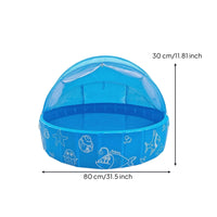 PVC Inflatable Pet Pool Sunshade Canopy Round Pet Pool Drain Valve Non-Slip Doggie Bathtub Sea-Creature Print