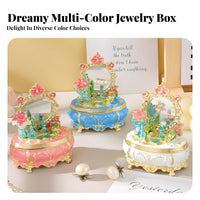 Ideal Gift Enameled Trinket Box with Mirror Exquisite Engraving Miniature Dressing Table Jewelry Box Rhinestone Accents for Women, Girls