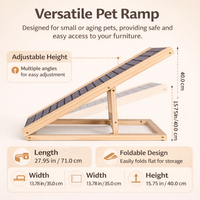 Dog Ramp for Sofa and Bed with Adjustable Height for Small Pets, Wooden Steps for Living Room and Bedside, Foldable Stairs with Sturdy Support