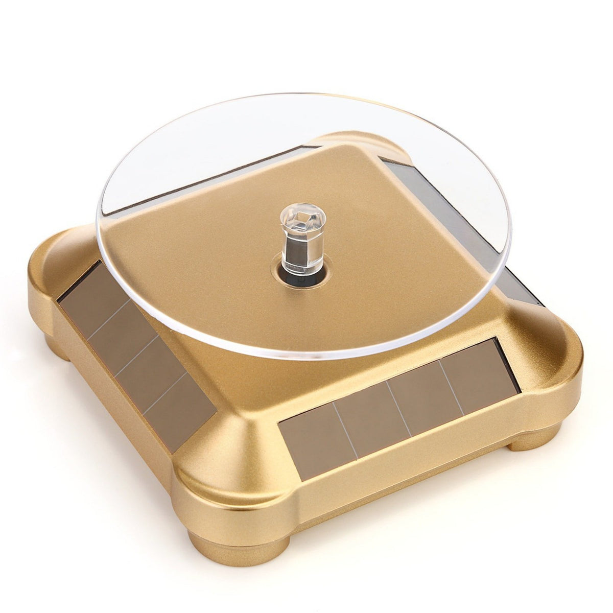 Double Power Option Solar Powered Turntable Automatic Rotation Jewelry Rotator Base for Collectors, Retailers, Product Photography