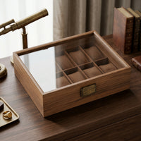 Walnut Watch Box with Glass Lid 10-Slot Watch Display Box Clear Storage Holder Sturdy for Dresser