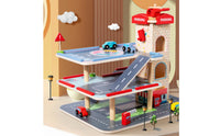 3 Level Car Garage Interactive Toy Vehicle Ramp Toy with Elevator Wooden Parking Center for Children, Young Children, Playroom, Nursery