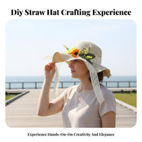 DIY Straw Hat Kit Handmade Floral Hat Decoration Kit Lace Decorative Craft Supplies for Adults, Group Activities, Vacation, Parties