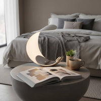 Curved Crescent Moon Lamp Modern C-Shaped Lamp Glossy Moon Table Light White and Silver for Bedroom, Living Room, Indoor