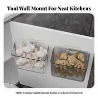 Ginger Garlic Container Easy-Mount Installation Wall Mounted Storage Box Space-Saving Wall Mounted Storage Bin for Renters, Kitchen